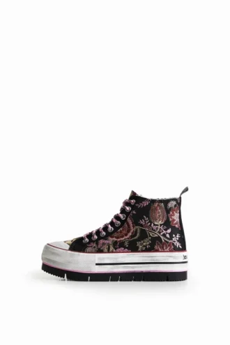 Asian Patchwork High-Top Platform Sneakers