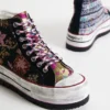 Asian Patchwork High-Top Platform Sneakers