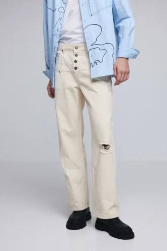 Double Waist Ripped Trousers