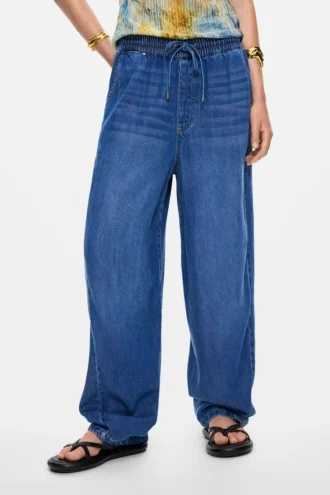 Elastic Long Denim Trousers