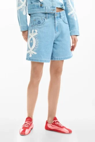 Embroidered Denim Bermuda