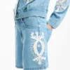 Embroidered Denim Bermuda