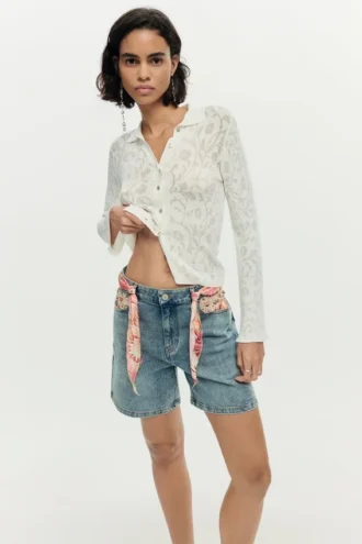 Embroidered Denim Shorts