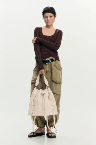 Embroidered Ruched Backpack