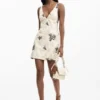 Embroidered Strap Dress with Branches