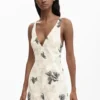 Embroidered Strap Dress with Branches