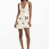 Embroidered Strap Dress with Branches