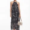 Halter Dress with Floral Illustrations