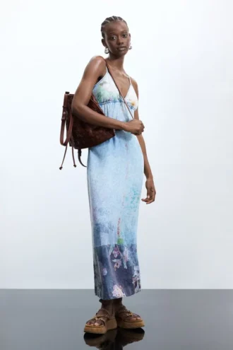 Long Denim Strappy Dress