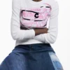 Long-Sleeve T-Shirt with Pink Letters