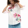 Pleated Long-Sleeve Floral Shirt