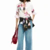 Pleated Long-Sleeve Floral Shirt