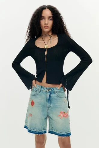 Printed Denim Bermuda