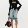 Printed Denim Bermuda