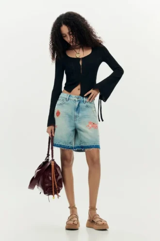 Printed Denim Bermuda