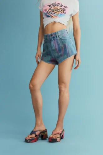 Printed Denim Shorts