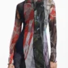 Printed Tulle Midi Dress