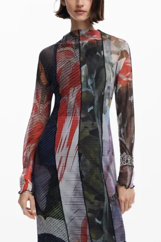 Printed Tulle Midi Dress