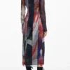 Printed Tulle Midi Dress