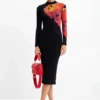 Ribbed Floral Midi Dress