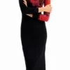 Ribbed Floral Midi Dress