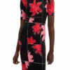 Ribbed Floral Midi Dress
