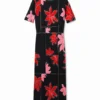 Ribbed Floral Midi Dress
