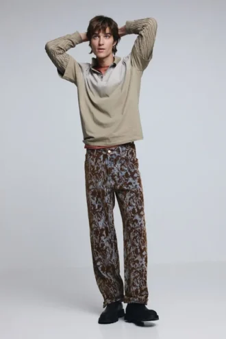 Straight Textured Trousers