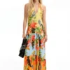 Tropical Halter Neck Maxi Dress