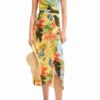 Tropical Wrap Midi Dress