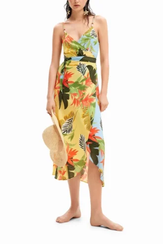 Tropical Wrap Midi Dress