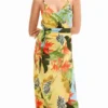 Tropical Wrap Midi Dress
