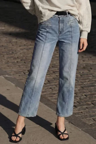 Two-Material Denim Trousers