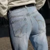 Two-Material Denim Trousers