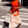 Two-Tone Floral Dress