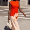 Two-Tone Floral Dress